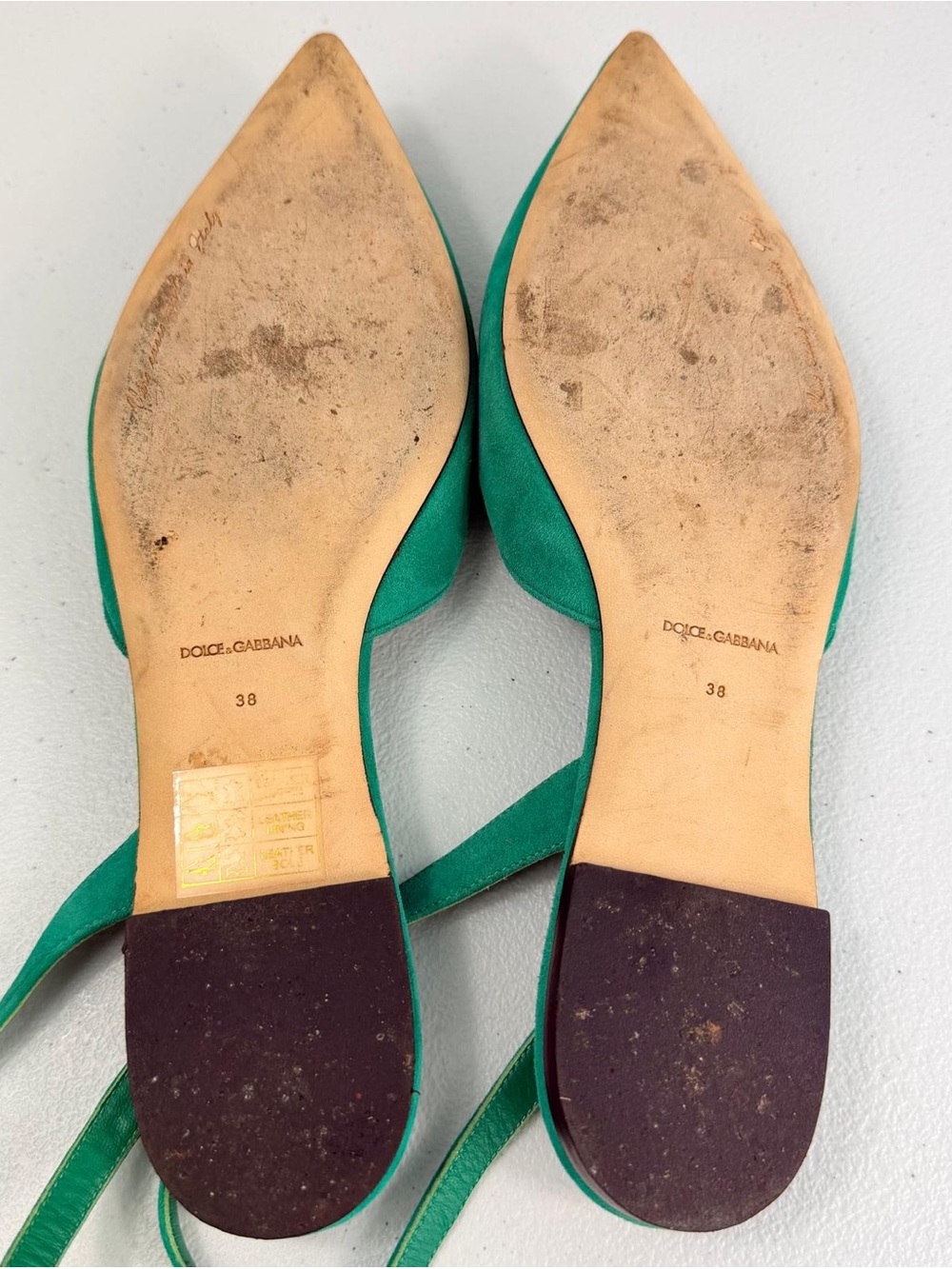 DOLCE&GABBANA Emerald Green Jeweled Slingback Flats – EU 38 | Pointed Toe | - Picture 10 of 10